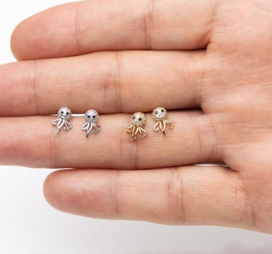 925 Silver Sterling Octopus Studs, Octopus Earrings, Silver Studs, 925 Silver Studs, Silver Octopus studs, Dainty Stud Earrings, Cute Studs,